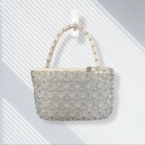 HANDMADE VINTAGE BEADED FLOWER TOP HANDLE PURSE